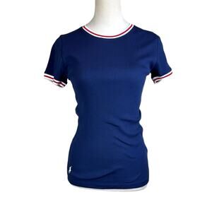 Polo Ralph Lauren Navy Blue Ribbed Red White Trim Logo Slim Fit Baby Tee